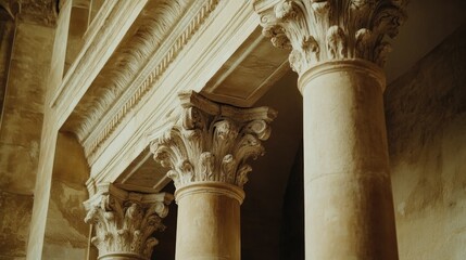 Intricately designed marble columns of a classical educational institution highlighting exceptional craftsmanship and architectural elegance