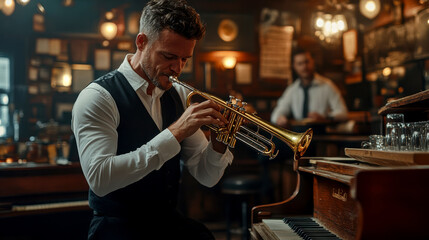 Obraz premium a jazz bar stage. AI generative.
