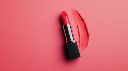 Obraz premium Coral Lipstick with Matching Swipe on Pink Background