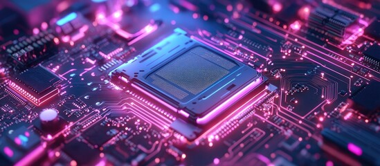 Obraz premium Contemporary computer motherboard close up with installed CPU cooler showcasing advanced electronic hardware technology and circuit design