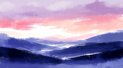 Fototapeta premium Serene purple and pink sunset over mountain silhouettes