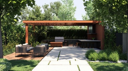 Modern Outdoor Kitchen Design Amidst Lush Greenery