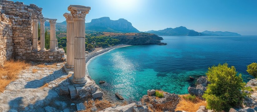 Ruins of Knidos Ancient City with coastal views showcasing stunning columns and a panoramic bay landscape revealing historical significance