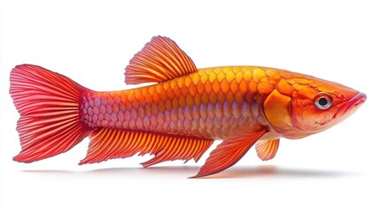 Fototapeta premium Vibrant red arowana fish gracefully displayed against a clean white background showcasing its colorful scales and fins