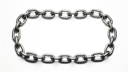 Fototapeta premium Silver metal link chain on a plain white background showcasing detailed texture and design in an isolated view for jewelry or industrial use.