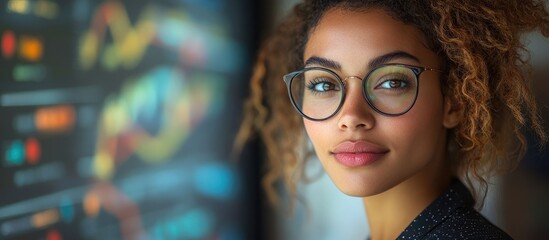 Two confident businesswomen analyzing charts and data in a modern studio setting showcasing teamwork and professionalism in the workplace