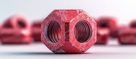 Large red hexagon flange nut designed for metal framework in prefabricated construction showcased against a clean white background.
