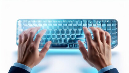 Futuristic keyboard being used for digital interaction.