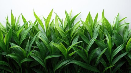 Fototapeta premium Lush green grass blades arranged aesthetically on a neutral background showcasing vibrant nature and freshness in design.