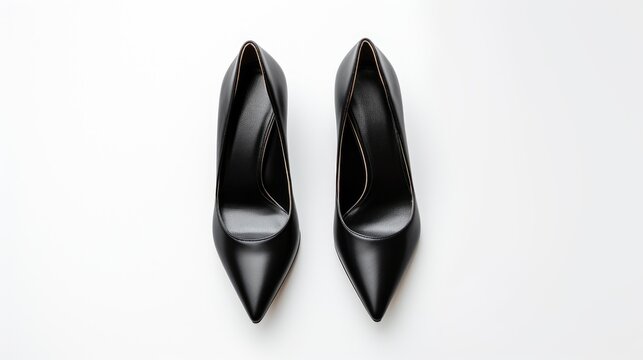 Elegant black high heels on a white background showcasing fashionable footwear for women in a minimalist style.