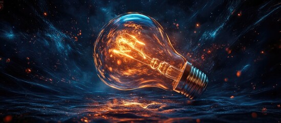 Illuminating Ideas Modern Light Bulb Symbolizing Innovation and Technology in a Dark Abstract Background with Glowing Effects