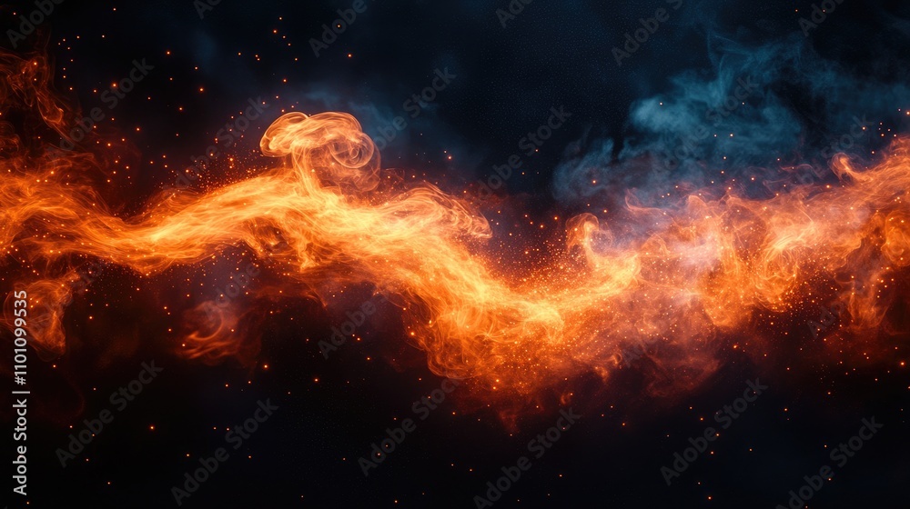 Poster dynamic abstract fire swirl with glowing embers on a dark background creating a mesmerizing visual e