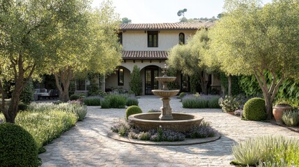 Picturesque Mediterranean-style Villa with Lush Garden and Fountain
