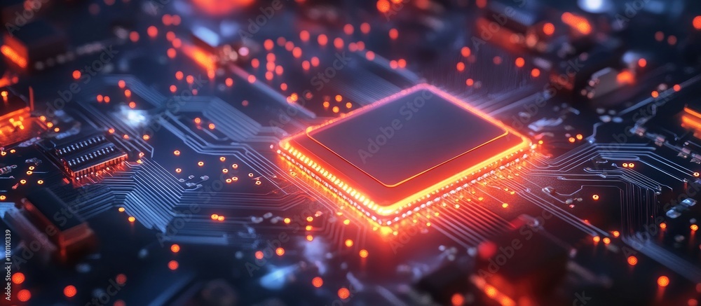 Fototapete electronic circuit board with glowing solder connections showcasing advanced technology and circuit 