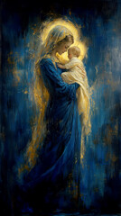 Mother of God with a baby. AI generative.