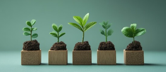 Wooden blocks with growing plants symbolizing personal development and professional growth ideal for training and educational concepts
