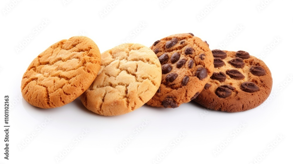 Poster Assorted cookies arranged on a white background showcasing various textures and flavors in a closeup shot