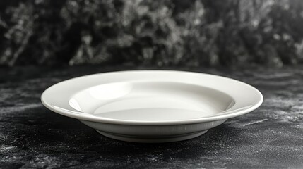 Minimalist empty plate design on a black textured table surface perfect for food photography or restaurant menu presentations.
