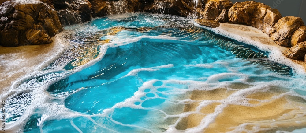 Poster tranquil pool with vibrant blue water and gentle wave patterns surrounded by elegant rock formations