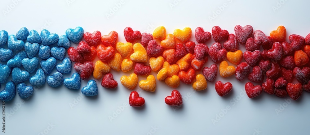 Aufkleber colorful candy hearts arranged in a gradient pattern on a light background ideal for valentine's day