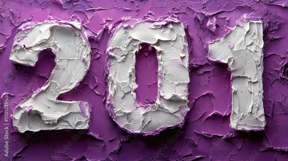 Poster White textured digits 201 on purple paper background artistic representation for modern design and creative projects