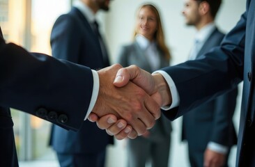 Businessmen making handshake with partner, greeting, dealing, merger and acquisition, business joint venture concept, for business, finance and investment background, teamwork and successful business