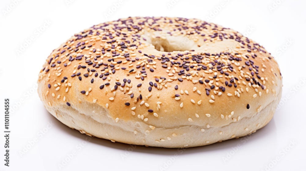Poster taro bread topped with sesame seeds on a clean white background showcasing its texture and unique fl