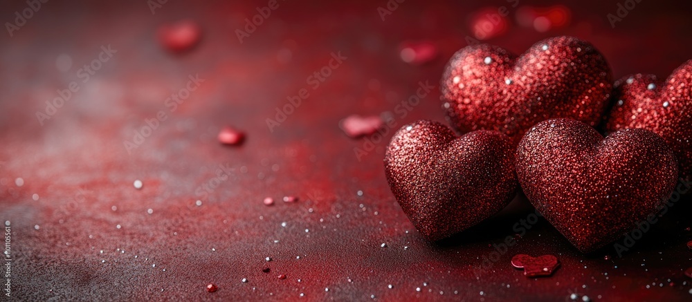 Poster festive red hearts on a rich crimson background ideal for valentine's day themes with ample space fo