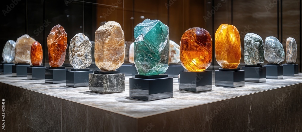 Aufkleber ancient marbles collection displayed in a modern museum interior setting with elegant lighting and m