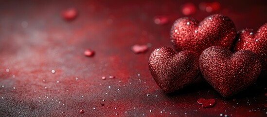 Festive red hearts on a rich crimson background ideal for Valentine's Day themes with ample space for your personalized message or design.