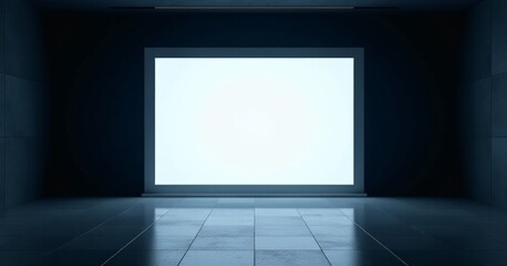 Fototapeta premium Illuminated Blank Canvas in a Modern Dark Room with Sleek Architectural Design