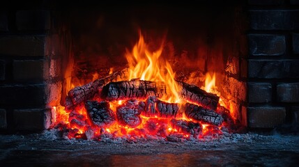 Cozy and warm flames dancing in a rustic fireplace creating a inviting ambiance for any living space