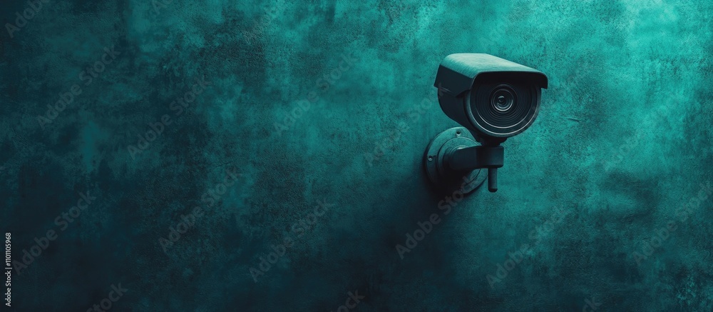 Aufkleber surveillance camera against textured wall for cybersecurity and privacy concepts