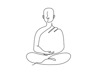 Continuous line art of a monk do meditating, editable stroke.