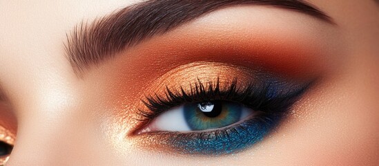Fototapeta premium Close-up of an elegant eye makeup look featuring vibrant colors and expert blending techniques for beauty and cosmetic illustration.