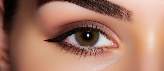 Obraz premium Close up of a young woman's eye featuring eyebrow contouring and vibrant eyebrow colors emphasizing beauty and makeup artistry