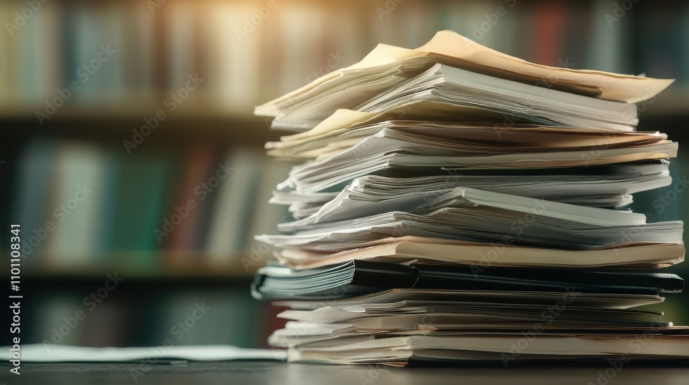 Poster A Chaotic Pile of Unorganized Paperwork in a Study Environment, Symbolizing the Challenges of Research and the Need for Orderly Documentation in Office Spaces