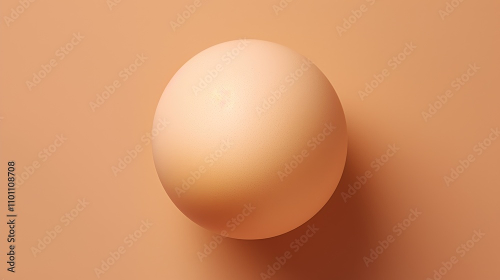 Poster Aerial view of a single raw egg placed on a soft beige background highlighting texture and simplicity in food photography