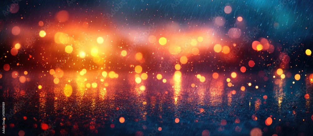 Poster colorful bokeh lights with reflections in a rain-soaked background creating a dreamy and atmospheric