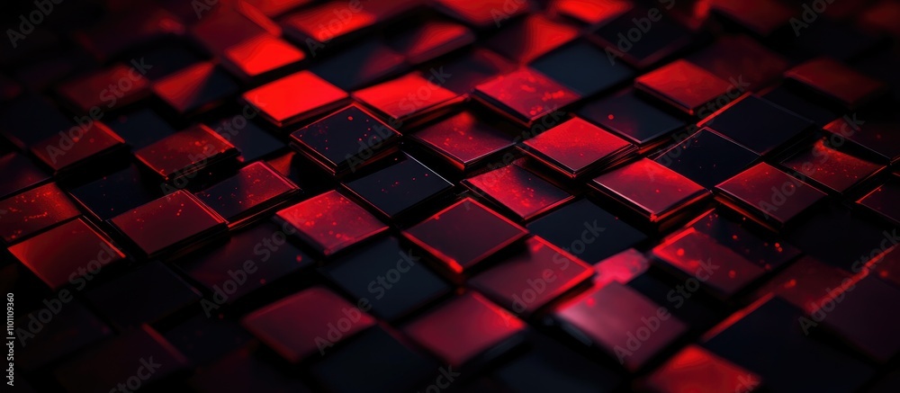 Poster Elegant composition of red and black tiles showcasing modern architectural aesthetics and design principles in a captivating visual arrangement