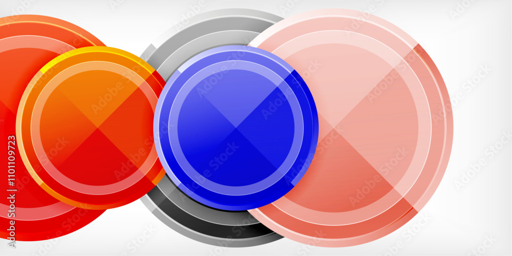 Poster abstract background - multicolored circles, trendy minimal geometric design, vector illustration