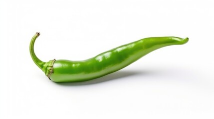 Fresh green chili pepper isolated on white background perfect for culinary and food concept presentations.