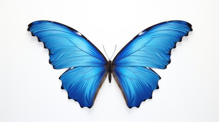 Fototapeta premium Blue butterfly wings displayed on a pristine white background showcasing intricate patterns and vibrant colors for artistic or educational use.