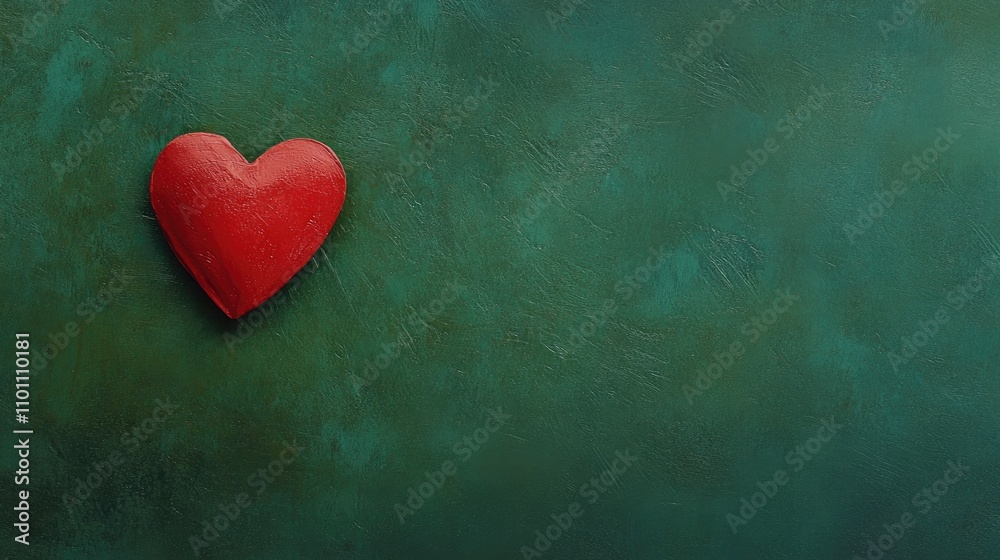 Aufkleber red heart symbol on a textured green background representing love and affection in a natural setting