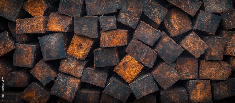 Poster Stacked Timber Logs Displaying Natural Textures and Earthy Tones in a Forestry Context