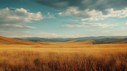 Obraz premium Golden Wheat Field Under a Blue Sky: Serene Landscape Photography