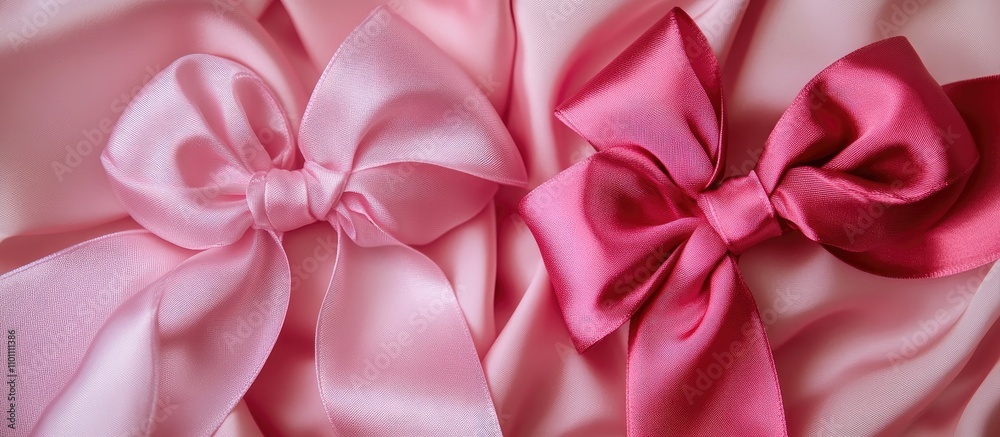 Poster elegant pink satin ribbon bows on smooth satin fabric background showcasing variety and texture for 