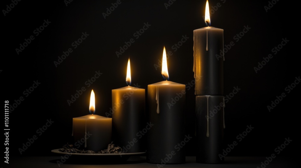 Aufkleber elegant black candles with flickering flames on a dark isolated background creating a serene and atm