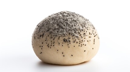 Fototapeta premium Uncooked dough ball with poppy seeds on a clean white background showcasing culinary ingredients and baking preparation.