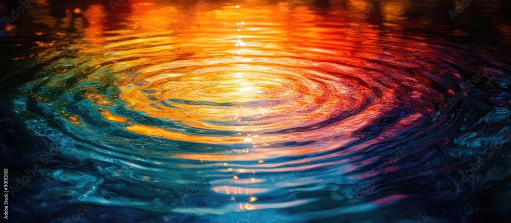 Poster Vibrant abstract water ripples reflecting colorful hues in a serene landscape setting creating a captivating and tranquil visual experience